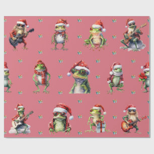 Fabulous Frog Rock Band Christmas Holiday Lt Red Wrapping Paper
