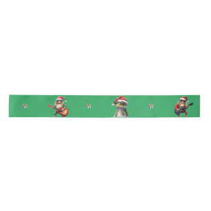 Fabulous Frog Rock Band Christmas Holiday on Green Satin Ribbon