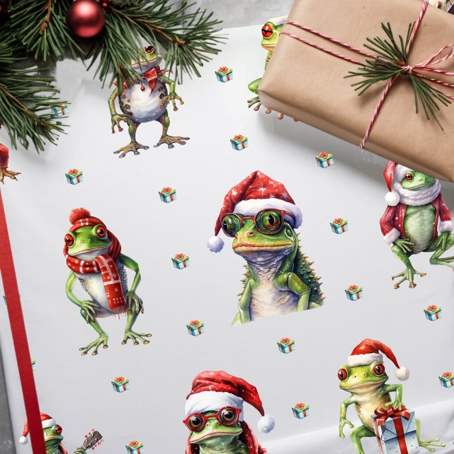 Fabulous Frog Rock Band Christmas Holiday on White Wrapping Paper (Creator Uploaded)