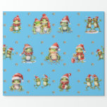 Fabulous Frogs Christmas Holiday on Blue Wrapping Paper<br><div class="desc">Fun frogs holiday wrapping paper will entertain and delight anyone you gift it to! Amusing, quality wrapping paper will be your favourite. Look for our amazing Frog Rock Band set of three flat sheets and rolled wrapping papers to match! Plus, any animal-themed products sold from the Paws Charming shop help...</div>