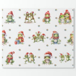 Fabulous Frogs Christmas Holiday on White Wrapping Paper<br><div class="desc">Fun frogs holiday wrapping paper will entertain and delight anyone you gift it to! Amusing, quality wrapping paper will be your favourite. Look for our amazing Frog Rock Band set of three flat sheets and rolled wrapping papers to match! Plus, any animal-themed products sold from the Paws Charming shop help...</div>
