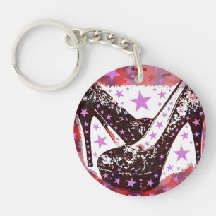 Fabulous Glamourous Pink Purple High Heels Stars Key Ring