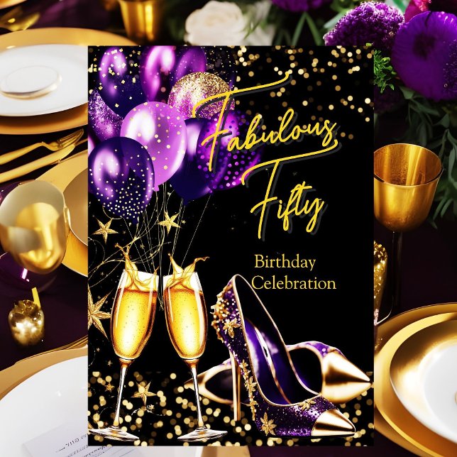 Fabulous Glitter Purple Gold heels Champagne In Invitation (Creator Uploaded)