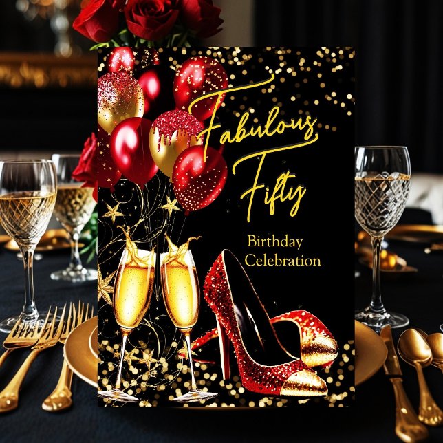 Fabulous Glitter Red Gold heels Champagne Invitation (Creator Uploaded)