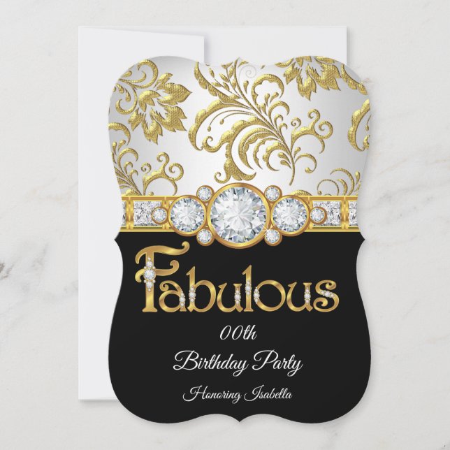 Fabulous Gold black Diamond white birthday party Invitation (Front)