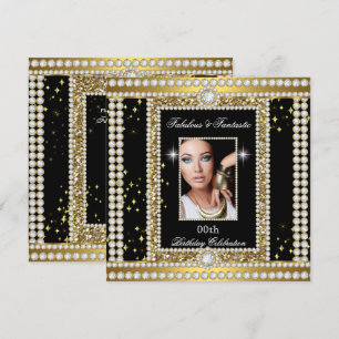 Fabulous Gold Black Glamour Photo Diamond Party Invitation