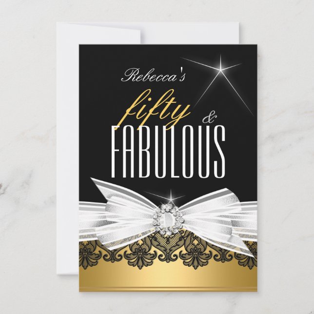 Fabulous Gold Black Lace 50th Birthday Party Invitation (Front)
