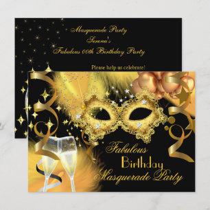 Fabulous Gold Black Masquerade Birthday Party Invitation