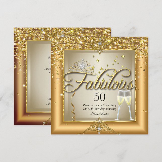 Fabulous Gold Champagne Birthday Party Invitation (Front/Back)