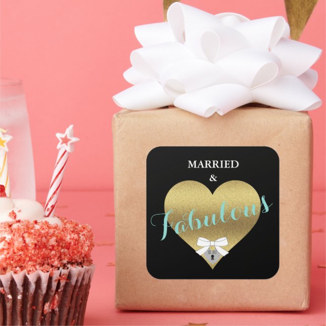 Fabulous Gold Heart Party Shower Square Sticker (Party)