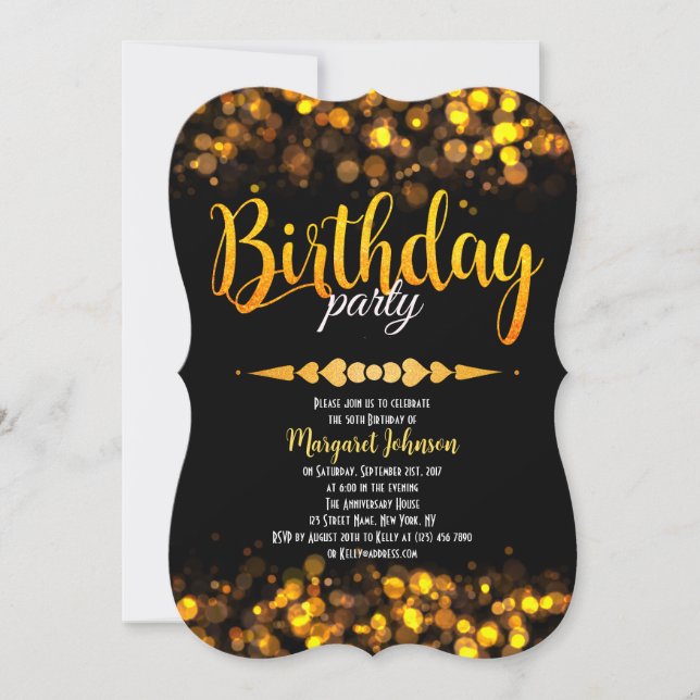 Fabulous Golden Glitter Bday Party Invite (Front)
