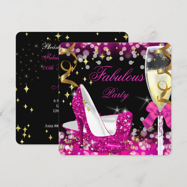 Fabulous Hot Pink Glitter High Heel Birthday Invitation (Front/Back)