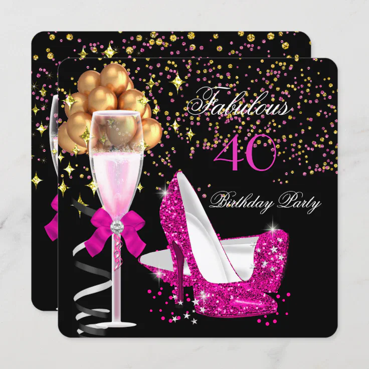 Fabulous Hot Pink Heels Gold Black Birthday Party Invitation Zazzle