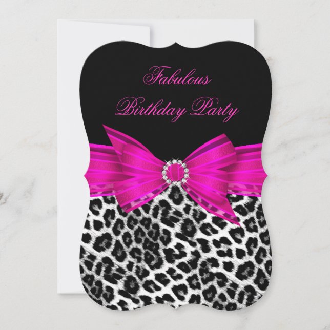 Fabulous Hot Pink Leopard Birthday Party Black 3 Invitation (Front)
