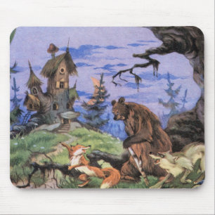 Fabulous  in the style of a forest fairy tale, fox mouse mat