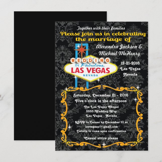 Fabulous Las Vegas Damask Wedding Invitations (Front/Back)