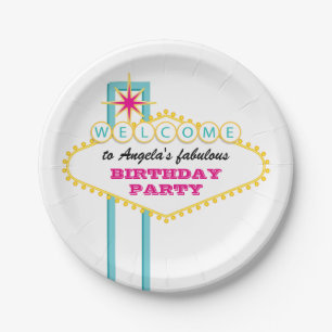 Fabulous Las Vegas Sign Pink Party Paper Plate