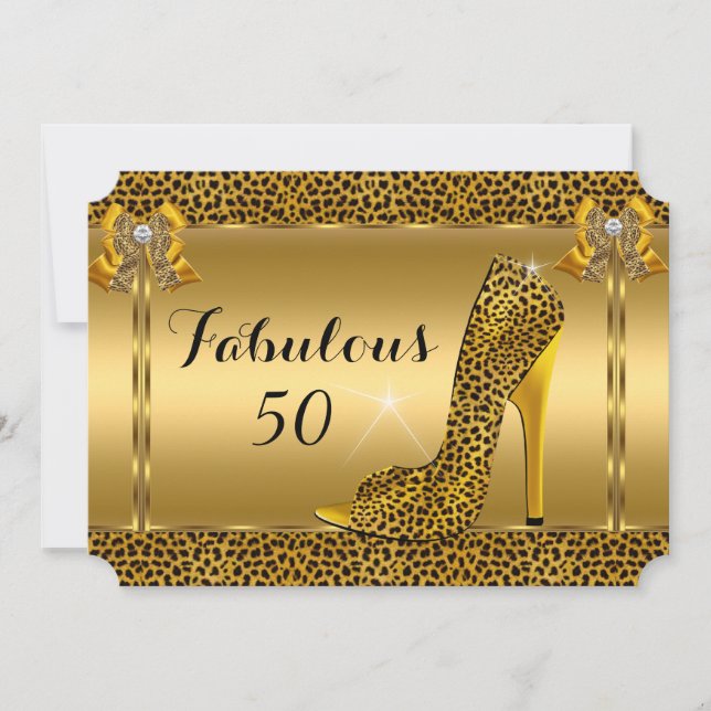 Fabulous Leopard Gold High Heels Birthday Party Invitation (Front)