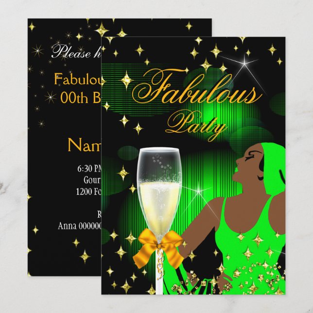Fabulous Lime Green Glitter Diva Birthday Party Invitation (Front/Back)