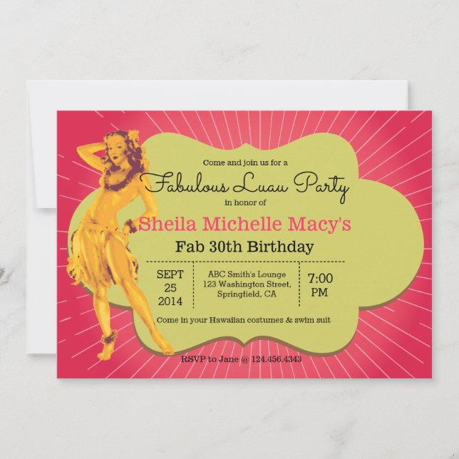 Fabulous Luau Party Retro Style Pinup Invitation (Front)