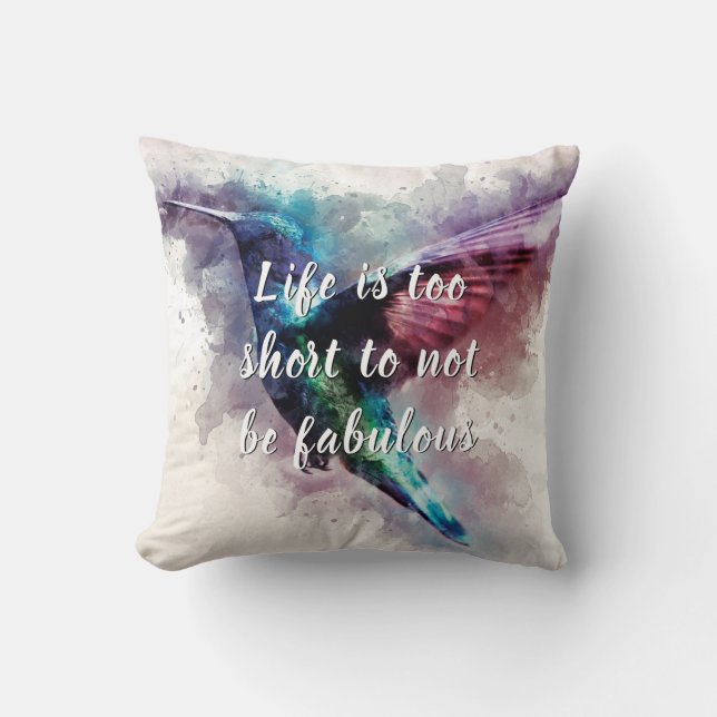 Fabulous Motivational Watercolor Hummingbird Cushion (Front)