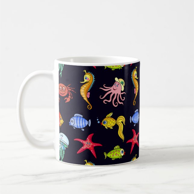Fabulous nautical pattern with a fun orange sea ho coffee mug (Left)