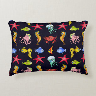 Fabulous nautical pattern with a fun orange sea ho decorative cushion