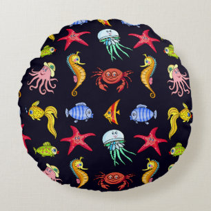 Fabulous nautical pattern with a fun orange sea ho round cushion
