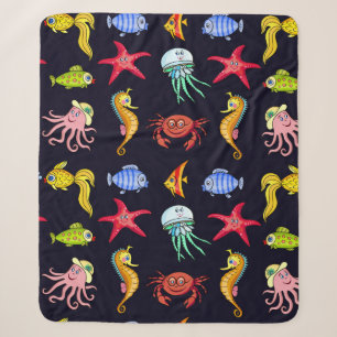 Fabulous nautical pattern with a fun orange sea ho sherpa blanket