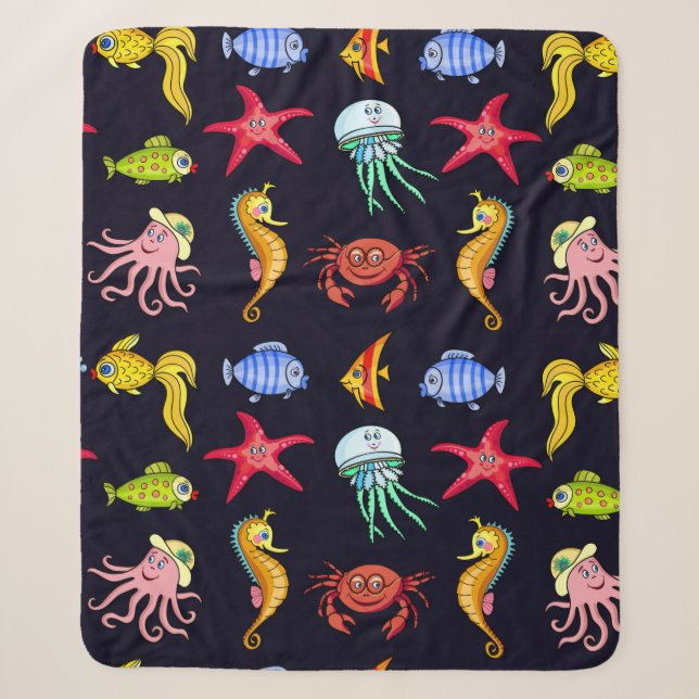 Fabulous nautical pattern with a fun orange sea ho sherpa blanket (Front)
