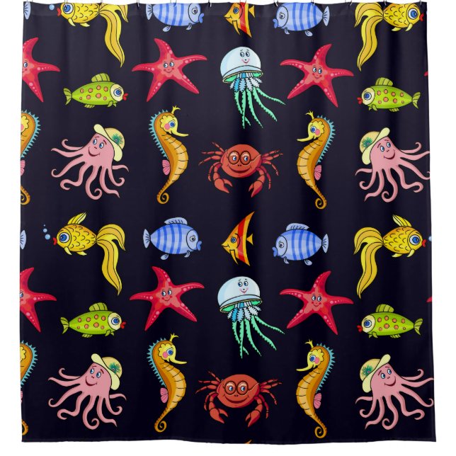 Fabulous nautical pattern with a fun orange sea ho shower curtain (Front)
