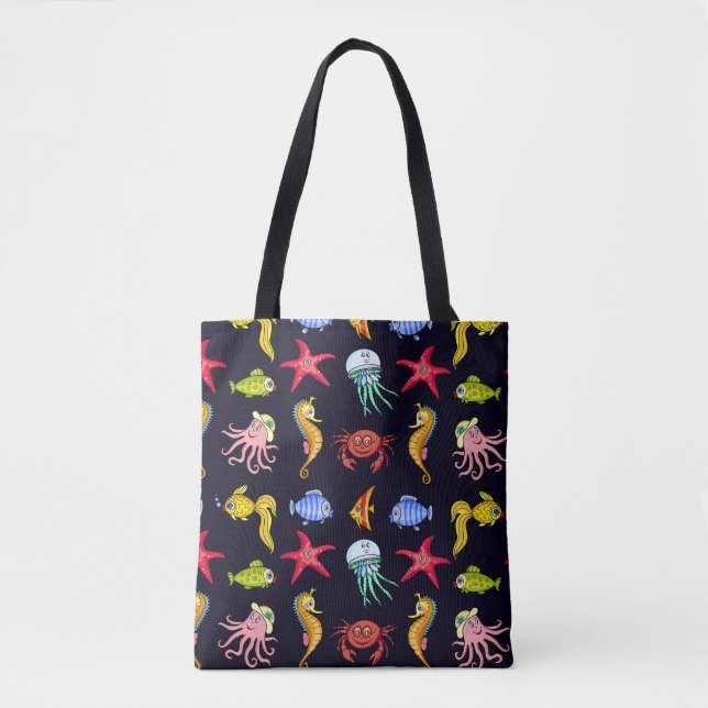 Fabulous nautical pattern with a fun orange sea ho tote bag (Front)