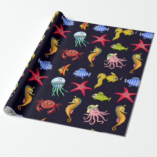 Fabulous nautical pattern with a fun orange sea ho wrapping paper (Unrolled)
