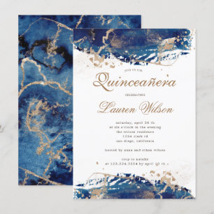 fabulous navy gold waves Quinceanera Invitation