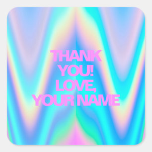 Fabulous neon holographic unicorn pink text name square sticker