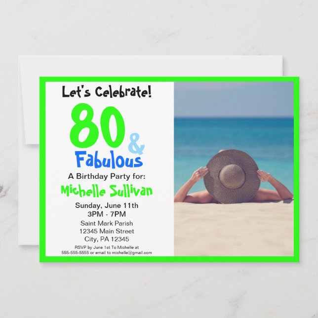 Fabulous Neon Photo Birthday Party Invitation (Front)