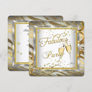 Fabulous Party Champagne Zebra Cream Gold Silver 2 Invitation