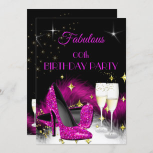 Fabulous Party Glitter Hot Pink Champagne Invitation