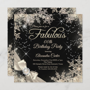 Fabulous Party Pearl Bow Beige Black Snowflake Invitation
