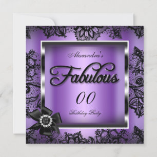 Fabulous Party Purple Damask Black Lace Pearl Invitation
