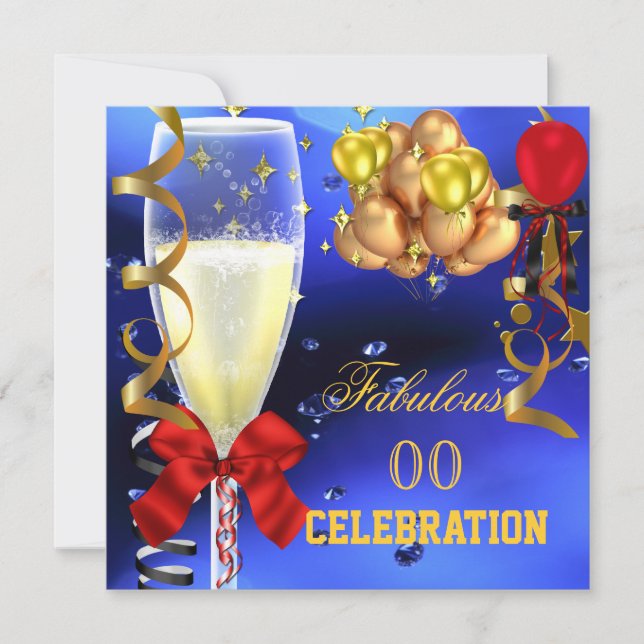 Fabulous Party Red Gold Blue Birthday Party Invitation (Front)