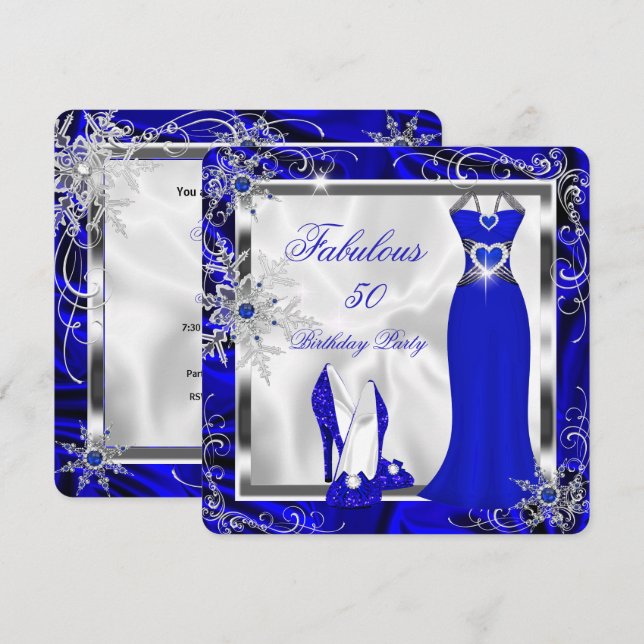 Fabulous Party Royal Blue Silver Dress Heels H9 Invitation (Front/Back)