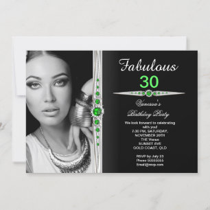 Fabulous Photo Birthday Party Lime Green Black 2 Invitation