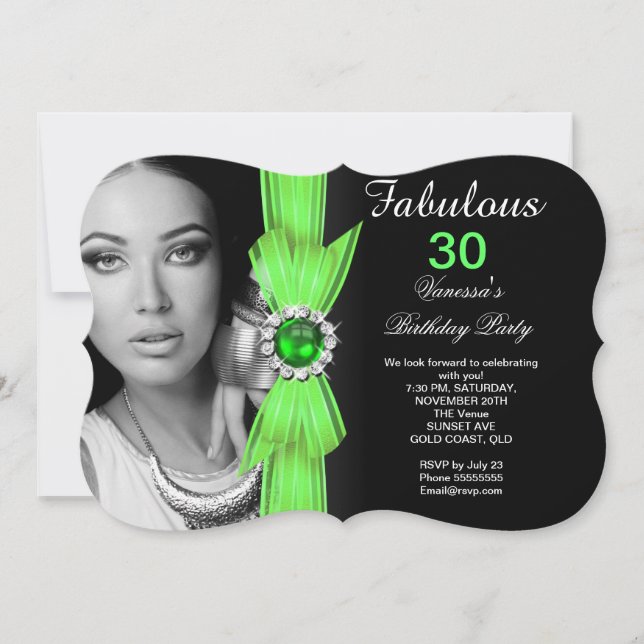 Fabulous Photo Birthday Party Lime Green Black Invitation (Front)