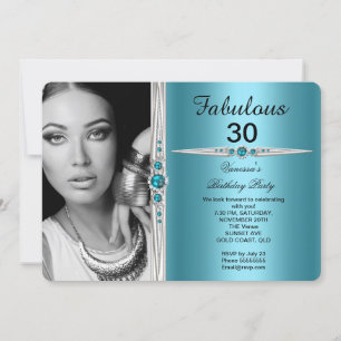 Fabulous Photo Birthday Party Teal Blue Invitation