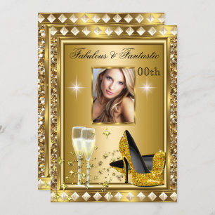 Fabulous Photo Gold Glitz Glam Hollywood Birthday Invitation