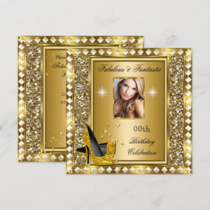 Fabulous Photo Gold Glitz Glam Hollywood Birthday Invitation