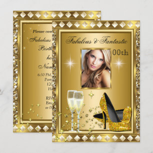 Fabulous Photo Gold Glitz Glam Hollywood Birthday Invitation