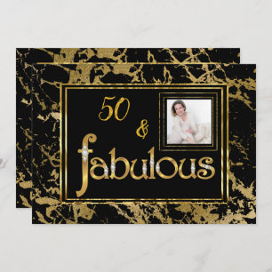 Fabulous Photo Gold Marble Black Birthday Party Invitation
