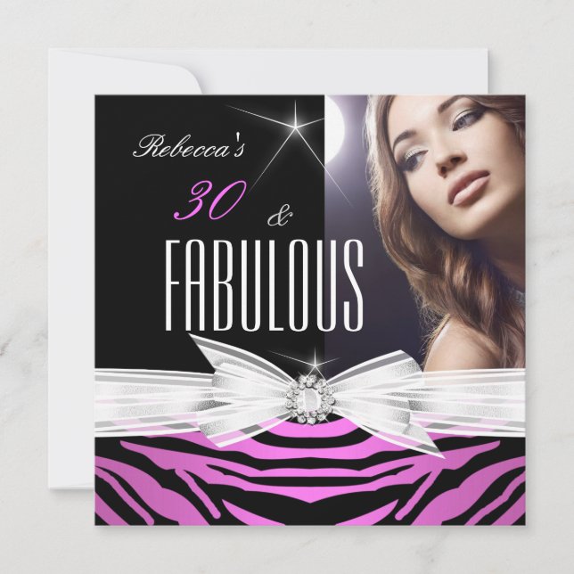 Fabulous Pink Black Zebra 30th Birthday Party Invitation (Front)